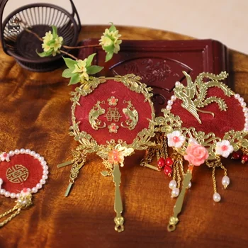 1:12 Casă De Păpuși În Miniatură De Epocă Fan Chinez Mireasa Căsătorie Rotund Portabil Fan Decor Nunta Jucărie Casa Papusa Accesorii