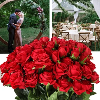 10BUC Artificiale a Crescut cu Tulpini Lungi Realist Mătase Fals Trandafiri Buchet de Mireasa Acasă Petrecerea de Nunta Simulare Flori Decor