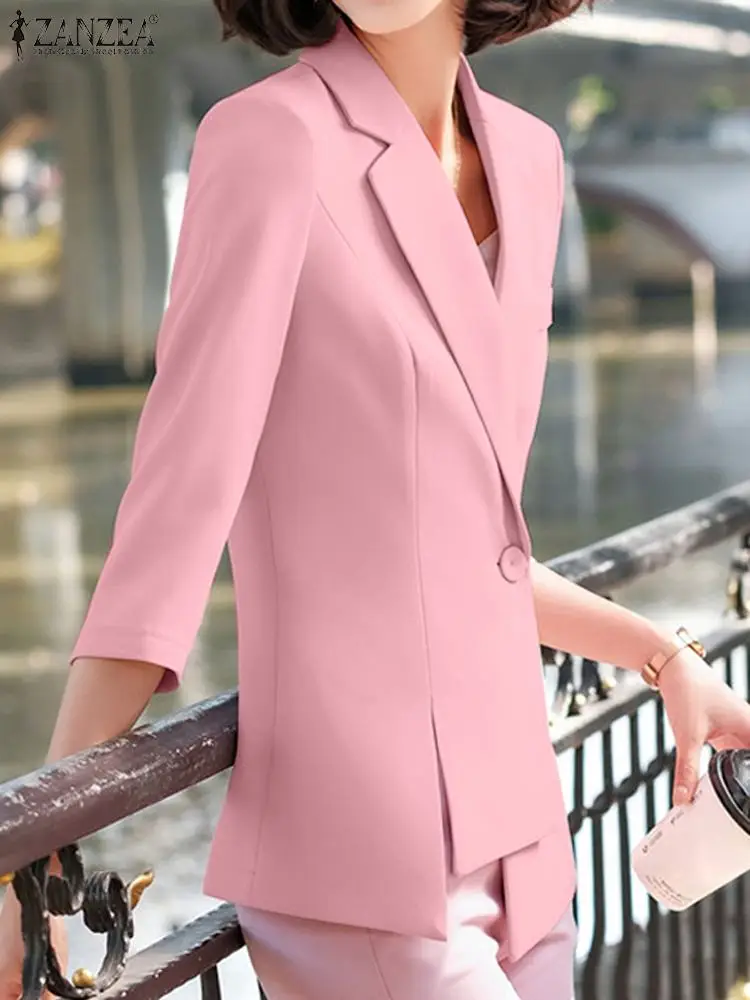 ZANZEA 2023 Toamna Naveta Uza Birou Doamnă 3/4 Sleeve Blazer pentru Femei de Moda Guler Rever Costum de Epocă Asimetric Urban Haina . ' - ' . 1