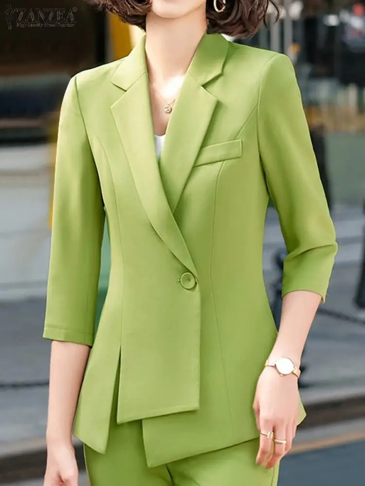 ZANZEA 2023 Toamna Naveta Uza Birou Doamnă 3/4 Sleeve Blazer pentru Femei de Moda Guler Rever Costum de Epocă Asimetric Urban Haina . ' - ' . 2
