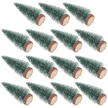 15buc Crăciun Copac de Pin DIY de Crăciun Sticla Perie Miniatură 10cm Sisal Zăpadă Copac Artificial cu Baza din Lemn Peisaj Ornamente