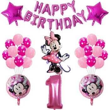 1set Disney Minnie Mouse Tema Fată Ziua de nastere Partid Decor Copii Roz Ballon 1 2 3 4 5 6 7st Copil de Dus Provizii Jucărie pentru Copii Globos