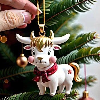 2 buc Acrilic de Desene animate Drăguț Vaci Agățat Ornamente de Pom de Crăciun Decorare Auto Oglinda din Spate Pandantive Rucsac Cheie Lanț Decor