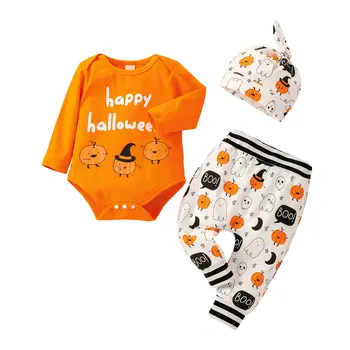 2021 Halloween Haine Pentru nou-Născuți Litere Mâneci Lungi Vladan Dovleac Fantoma Print Pantaloni Pălărie 3Pcs Haine pentru Copii din Bumbac 0-12M
