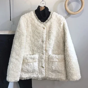 2024 Iarna Moda Faux Piele De Oaie De Lux Scurtă De Blană Pufos Geaca De Îmbrăcăminte Exterioară Pentru Femei Fuzzy Haina Palton