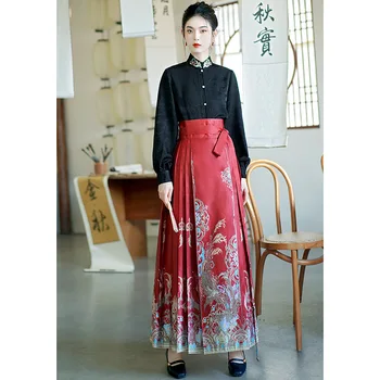 3 Culori Originale Dinastiei Ming Femei Hanfu Rochie Clasic Popular Stil Chinezesc Fata De Cal Fusta Lunga Cu Talie Lungime Fusta