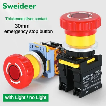 30mm Oprire de Urgență Buton de Comutare cu Lumină de Ciupercă de Oprire de Urgență Comutator de Control Electric Starter Switch 220V 10A NC