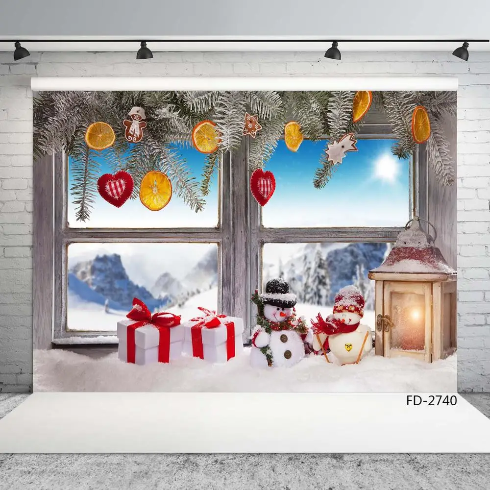 Om de Zăpadă de crăciun Lampa Cadou Fereastra Peisaj Fotografie de Fundal de Vinil, Pânză de Fundal pentru Copii Copil de Dus Foto elemente de Recuzită . ' - ' . 1
