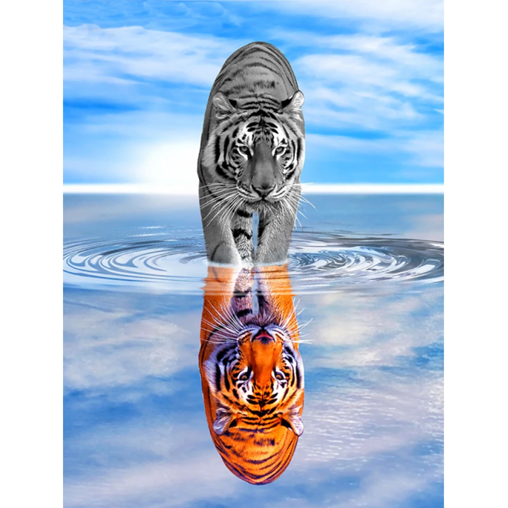 LZAIQIZG Diamant Broderie Animal 5D Diy Pictura Tigru Full Pătrat Imagine Mozaic De Pietre Decor de Perete . ' - ' . 0