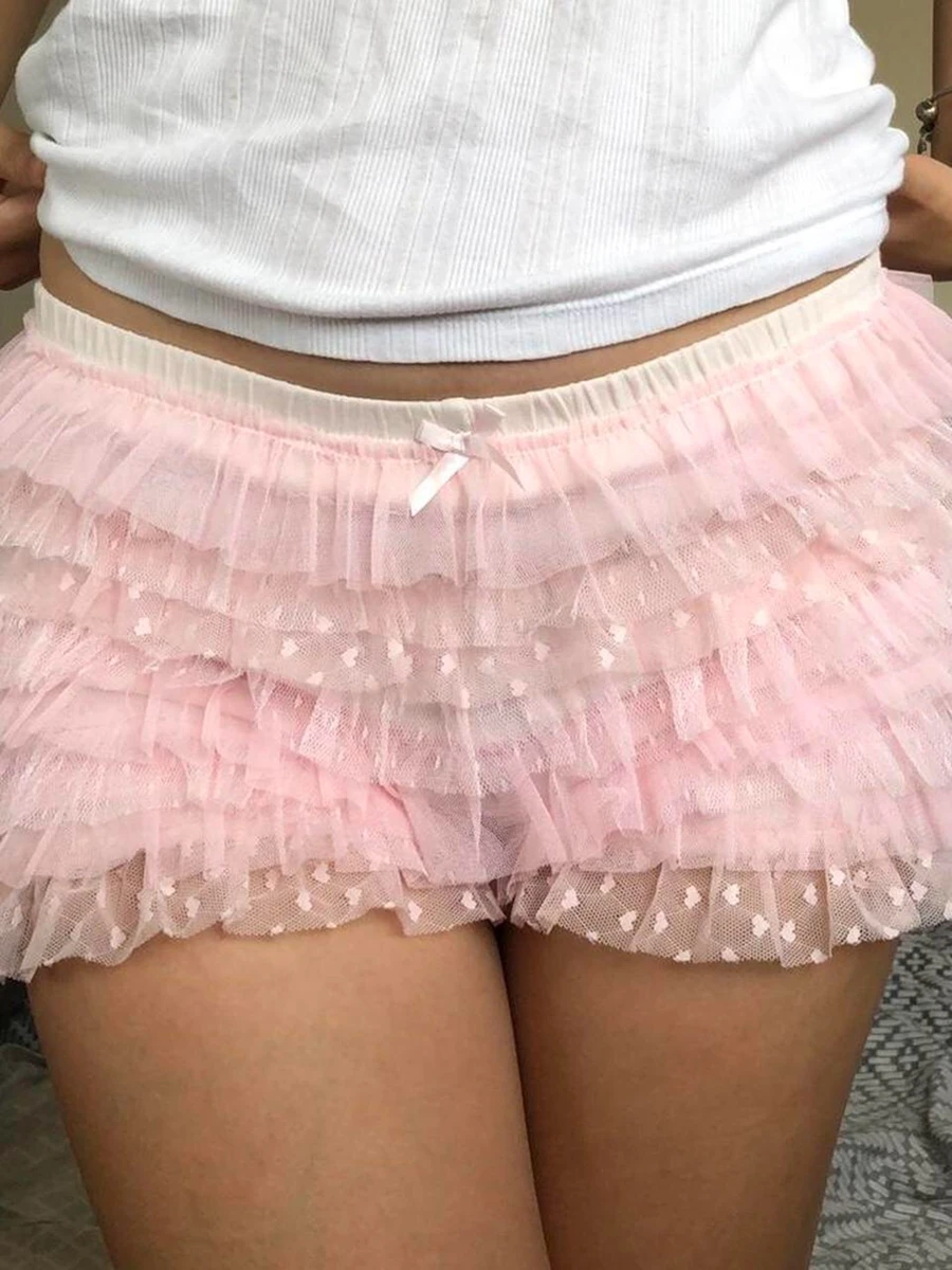 Femei de Moda de Vară pantaloni Scurți Dantela Elastic Niveluri Tul Plaja Streetwear pantaloni Scurți . ' - ' . 2