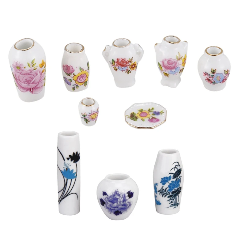RIDICA-3Pcs casă de Păpuși în Miniatură de Plastic Vaza de Flori---Albastru Florale Pictate & 7Pcs Dollhosue Miniatură Ceramice Moderne China Porcelai . ' - ' . 0
