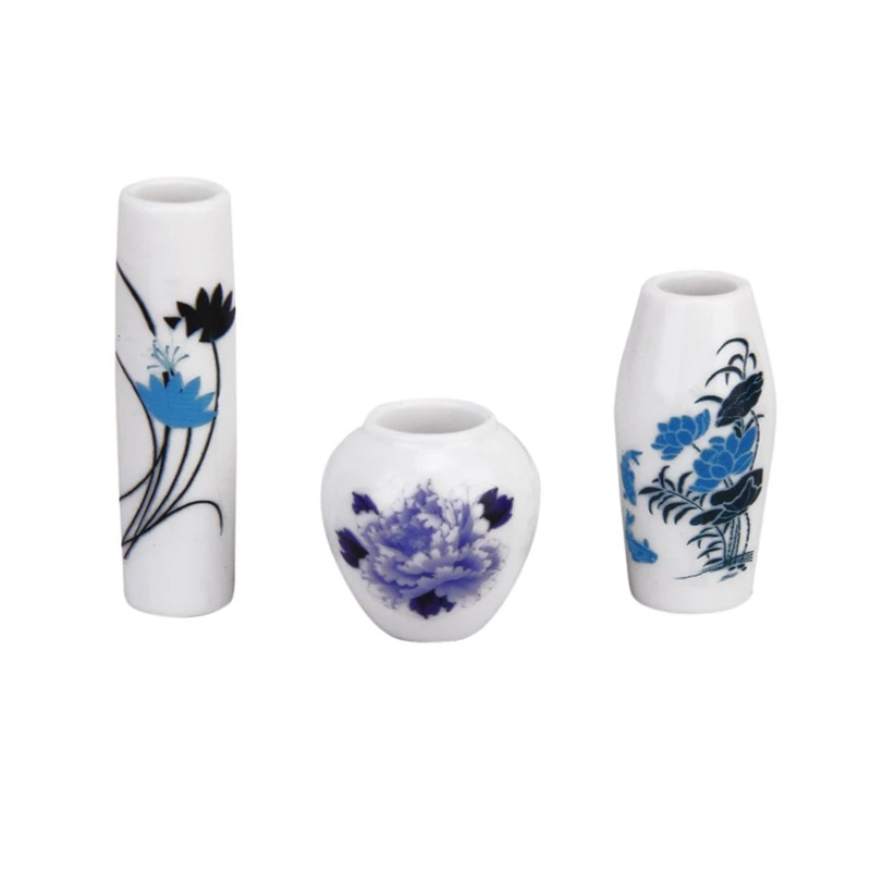 RIDICA-3Pcs casă de Păpuși în Miniatură de Plastic Vaza de Flori---Albastru Florale Pictate & 7Pcs Dollhosue Miniatură Ceramice Moderne China Porcelai . ' - ' . 1