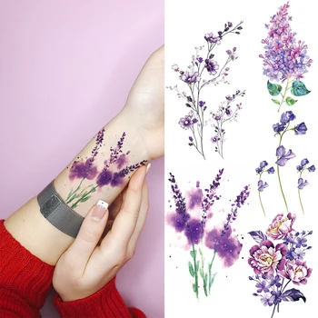 3D Mici Lavanda Tatuaje Temporare Pentru Femei Adulte Bujor Floare de Narcisă Realist False rezistent la apă Tatuaj Body Art Tatuaje Decal