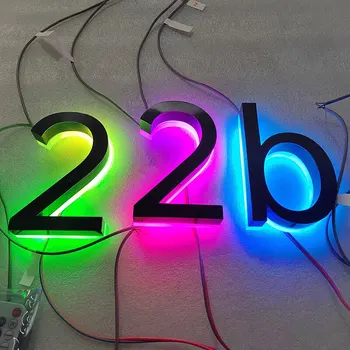 3D Schimbătoare Litere Luminoase cu iluminare din spate Ușa Placa de Metal a DUS Numărul Casei RGB Lumina de Business Personalizate Logo-ul Iluminat Adresa Semn