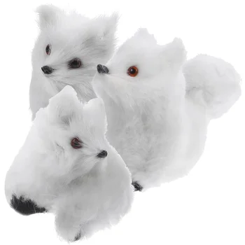 3Pcs Mici de Pluș Fox Figurine Viu Mini Fox Statuie Realist cu Blană de Vulpe Ornament Vulpe Mic Decor