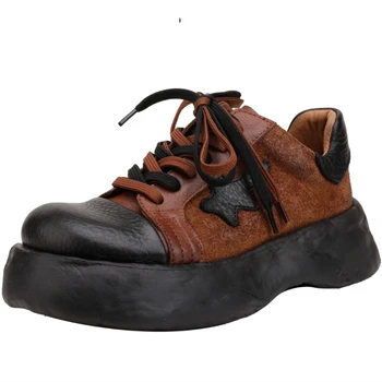 4.5 cm Pantofi Platforma Indesata Adidas Naturale din Piele Femei Pană de Vară de Vaca piele de Căprioară Vulcaniza Mocasini Dantelă Sus Confortabil