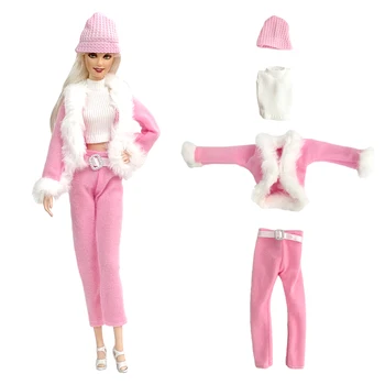 4 Articole/Set de zi cu Zi de Îmbrăcăminte Casual Tinuta Costum +HAT+Vesta+Trouseres Haine Roz pentru Barbie Papusa Accesorii Copii Jucarii