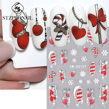 5D Relief Roșu Crăciun Nail Art Sticker Iarna Balon Bell Fulg de nea de Floare Glisante Decalcomanii DIY Manichiura Gravate Accesorii