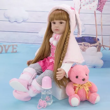 60cm Păpuși Reborn, Cu Părul Lung, Îmbrăcat Dimensiuni Mari Toddler Princess Silicon Vinil Adorabil Bebe Renăscut Menina Fată Băiat Jucărie