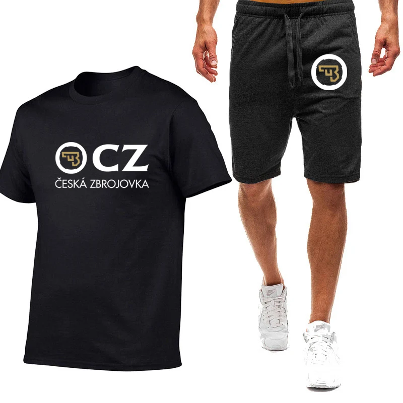 2023 Moda de Vara CZ Ceska Zbrojovka cehă Arme de foc de Imprimare Gât Rotund Maneca Scurta Tricou+Casual pantaloni de Trening Respirabil Set . ' - ' . 0