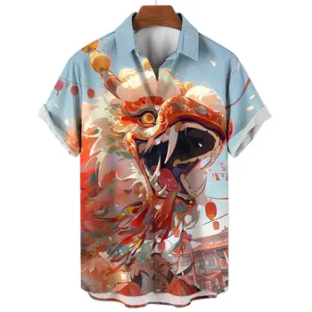 An De Barbati Dragon Tricou Harajuku Bluza de Moda Mâneci Scurte Teuri 2024 Anul Nou Supradimensionate de sex Masculin Topuri de Vara Tricouri Rever