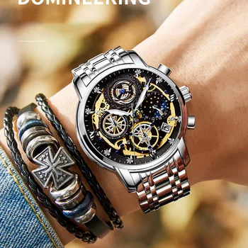 Brand de moda pentru Bărbați de Afaceri Cuarț Ceas Sport rezistent la apa Luminos Cronograf din Oțel Inoxidabil Curea Schelet Ceas de mână