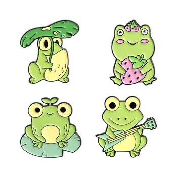 Broasca verde de Email Pin Personalizat Frunze de Lotus Brosa Rucsaci Pin Rever de Desene animate de Animale Insigna de Bijuterii Cadou pentru Copii Prieteni en-Gros