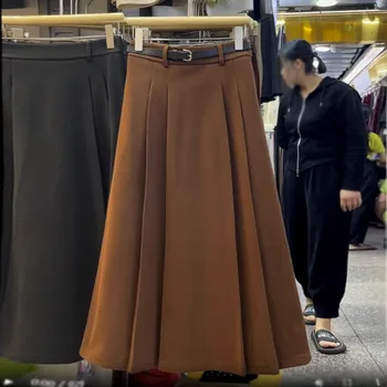 Cargo Fuste pentru Femei Centura Fusta Plisata Femei Volane-linie Culoare Solidă Longskirts de sex Feminin Atotputernic Moda coreeană Dropship