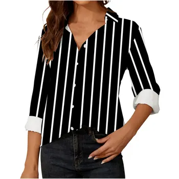 Casual, cu Dungi de Imprimare Tricou Bluza Femei de Primăvară de Moda Toamna V-neck Maneca Lunga Camasi Pentru Femei 2024 Doamne de Birou Butonul de Sus
