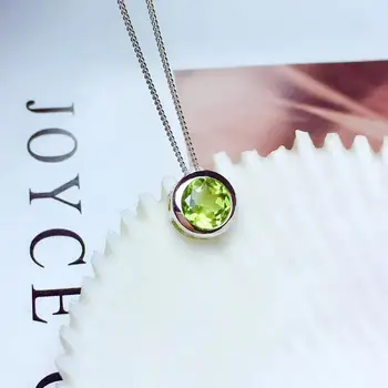 chic verde peridot piatră prețioasă pandantiv pentru femei colier argint bijuterii fine, ziua de nastere cadou de aniversare rotundă verde gem
