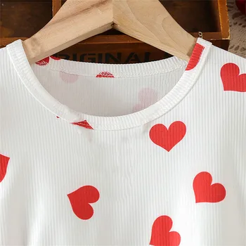 Copilul copil Fete Valentine s Tinutele de Zi cu Maneci Lungi Inima Imprimare Tricou T-Shirt, Blaturi Fusta Mini Set 2 buc Haine de Toamna