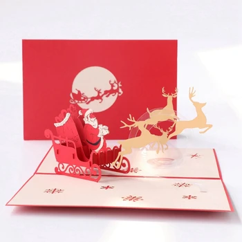 Crăciun fericit Felicitare 3D pentru Pop-Up Card cu Plic Xmas Santa Elan Sanie carte Poștală, Invitație la Petrecere de Anul Nou Decorare