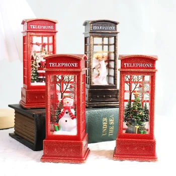 Crăciun Vintage Lumini De Noapte Om De Zăpadă Moș Crăciun Aprinde Sclipici Cabina De Telefon Ornament De Crăciun Cadouri Dropship
