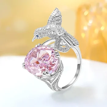 De lux Colibri Pink Diamond Argint 925 Inel cu emisii Ridicate de Carbon Diamant Versatil Moda Inel de Logodna Bijuterii