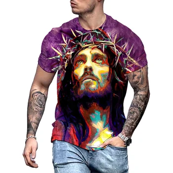 De vară de Moda Hip Hop Bărbați Strada Imprimare 3D Isus Haine cu Maneci Scurte, Personalizate, Casual Pierde Dimensiunea de Top T-shirt。