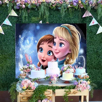Disney Frozen Elsa, Anna Fete Desene Animate Printesa Fulg De Nea Fundal Fotografie Copil Nou-Născut Petrecere De Aniversare Fericită Medii Banner