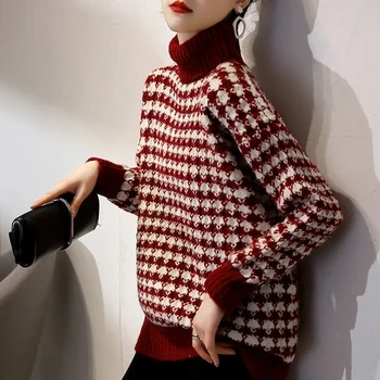 Doamnelor Pulover Guler Harajuku Femei de Agrement Tricot Vrac Nou Toamna Iarna de Bază Gros coreean de Top pulover Moda retro