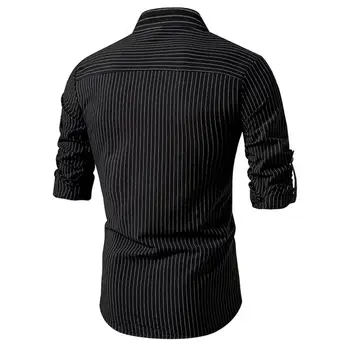 Dungi Buton-up Bluza cu Dungi se Potrivesc Subțire pentru Bărbați Cămașă de Afaceri cu Stand de Guler Maneca Lunga Respirabil Formale de Top pentru Toamna
