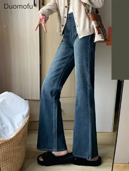Duomofu New Vintage Clasic Cu Talie Inalta Femei Subțire Flare Jeans Toamna Simplu Casual, Office Doamnelor Moda Culoare Pură De Sex Feminin Blugi