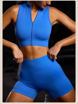 Femei Nou Elegant Zip-Up Tank Top de Mare Talie Șold Lift Yoga pantaloni Scurți de Trening