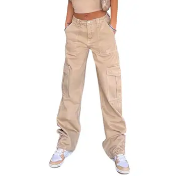 Femei Pantaloni Talie Mare Culoare Solidă Vrac Multi Buzunarele Pline Lungime Moale Respirabil Casual Streetwear Doamna Pantaloni
