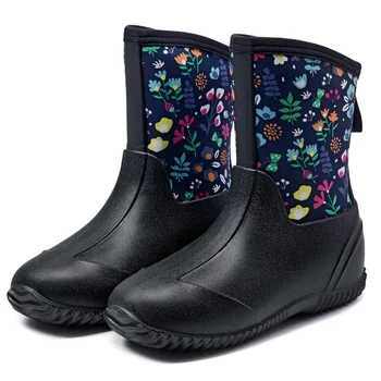 Femei tub mediu cioban Maro cizme de ploaie de culoare solidă ploaie pantofi florale pantofi de apă ecologic, fără gust,