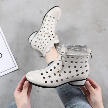 Ghete Femei din Piele Sandale Toc Gros de Dimensiuni Mari Gol Pantofi pentru Femei 2022 Nou Primavara-Vara piele de Vacă Pantofi de Femei
