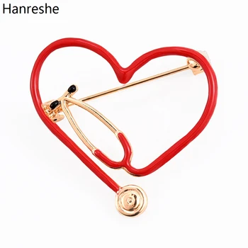 Hanreshe 3 Culoare în formă de Inimă Stetoscop Medical Broșă Pin Email Rever Bijuterii Insigna Tendință Cadou pentru Medici și Asistente