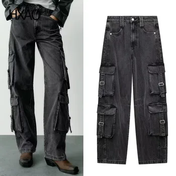 HXAO Cargo Pantaloni din Denim pentru Femei Mijlocul Talie Pantaloni din Denim de Moda de sex Feminin Largi Parasuta Blugi Femei Vintage Jean Streetwear