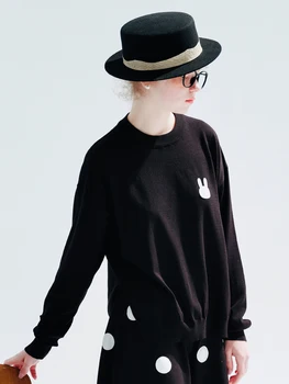 IMAKOKONI design original cu mâneci lungi echipajul gât pulover T-shirt casual iepure cap de imprimare de top culoare solidă femeii 234023