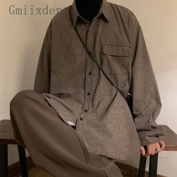 Japoneze Vintage Tricou Barbati Elegant Preppy Bluză cu mânecă Lungă Toamnă Liber Casual Carouri Frumos Versatil de Îmbrăcăminte de Sus