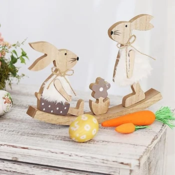 Lemn Balansoar Iepure Ambarcațiuni Desktop Ornament Decor Acasă Bunny Tocului Pandantiv Set Kit De Produse De Uz Casnic Pentru Crăciun, De Paște