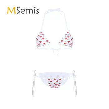 Lenjerie intima femei Mini Bikini Set Drăguț de Capsuni Design Ștreangul de Gât Mini Micro Bikini Sutien Top cu G-String Boxeri Lenjerie