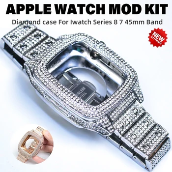 Lux Lady Diamond Modificarea Kit Pentru Apple Watch seria 8 7 45mm Diamant Spumant band & caz pentru ma Uit 8 7 Refit MOD KIT